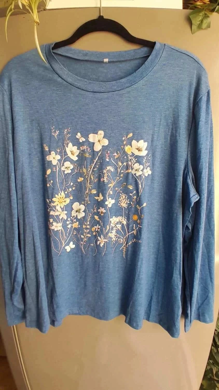 Tee-shirt bleu imprimé fleurs, taille 2XL, manches longues